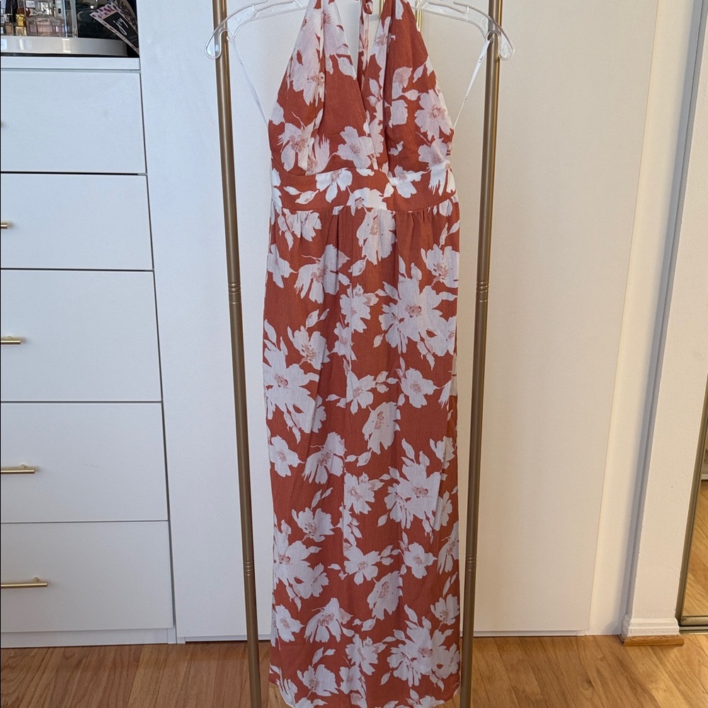Lulu's Terracotta and White Floral Maxi Dress